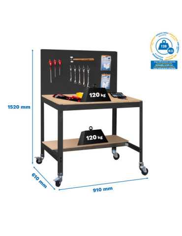 Banco trabajo 1520x910x610 SIMONWORK MOBILE BT2 900 ANTRACITA/MADERA marca SIMONRACK