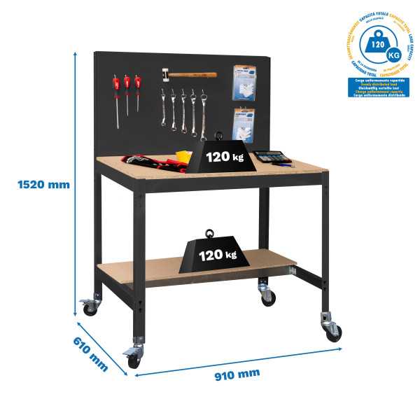 Banco trabajo 1520x910x610 SIMONWORK MOBILE BT2 900 ANTRACITA/MADERA marca SIMONRACK