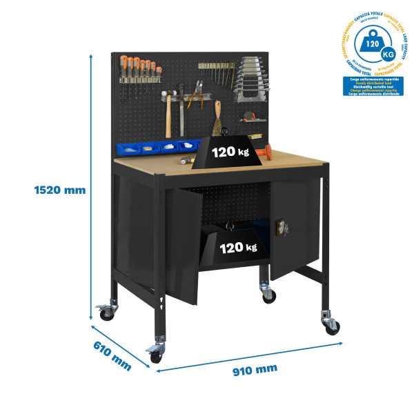 Banco trabajo 1520x910x610 SIMONWORK MOBILE BT2 CABINET 900 ANTRACITA/MADERA marca SIMONRACK