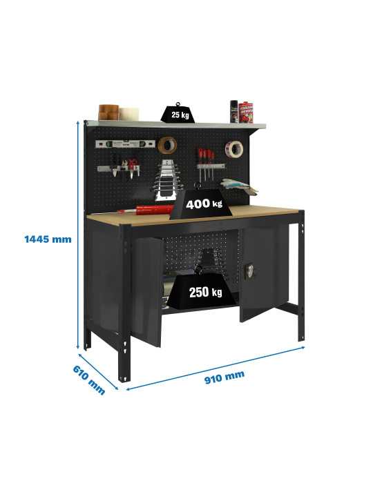 Banco trabajo 1445x910x610 SIMONWORK BT3 CABINET 900 ANTRACITA/MADERA marca SIMONRACK