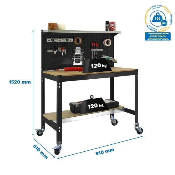 Banco trabajo 1520x910x610 SIMONWORK MOBILE BT3 900 ANTRACITA/MADERA marca SIMONRACK