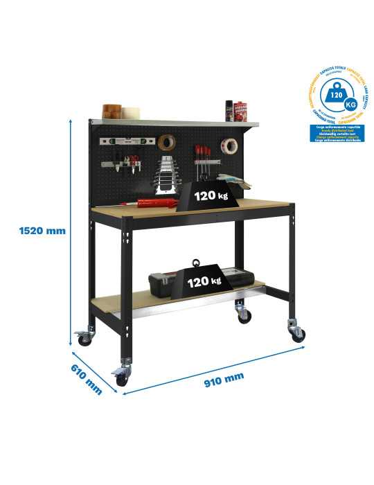 Banco trabajo 1520x910x610 SIMONWORK MOBILE BT3 900 ANTRACITA/MADERA marca SIMONRACK