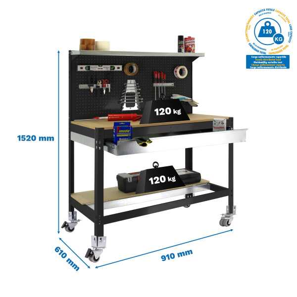 Banco trabajo 1520x910x610 SIMONWORK MOBILE BT3 BOX 900 ANTRACITA/MADERA marca SIMONRACK