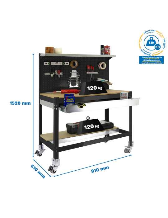 Banco trabajo 1520x910x610 SIMONWORK MOBILE BT3 BOX 900 ANTRACITA/MADERA marca SIMONRACK