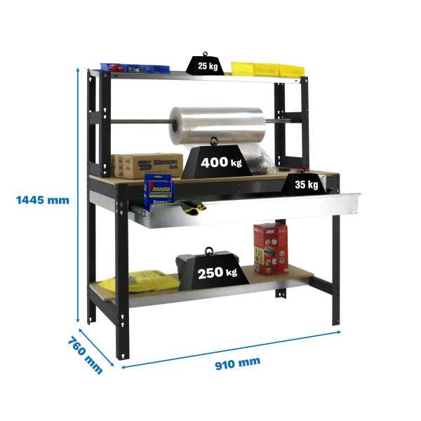 Banco trabajo 1445x910x760 SIMONWORK BT4 BOX 900 ANTRACITA/MADERA marca SIMONRACK