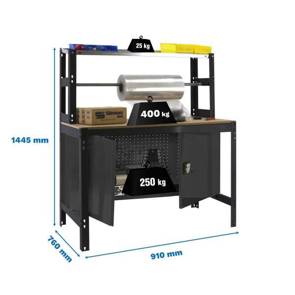 Banco trabajo 1445x910x760 SIMONWORK BT4 CABINET 900 ANTRACITA/MADERA marca SIMONRACK
