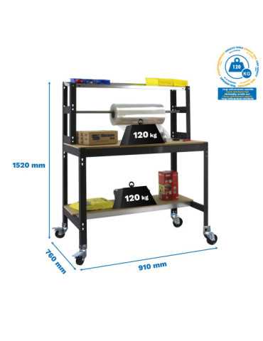 Banco trabajo 1520x910x760 SIMONWORK MOBILE BT4 900 ANTRACITA/MADERA marca SIMONRACK