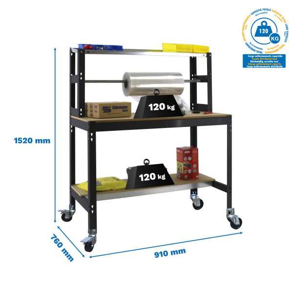 Banco trabajo 1520x910x760 SIMONWORK MOBILE BT4 900 ANTRACITA/MADERA marca SIMONRACK