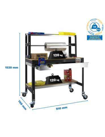 Banco trabajo 1520x910x760 SIMONWORK MOBILE BT4 BOX 900 ANTRACITA/MADERA marca SIMONRACK