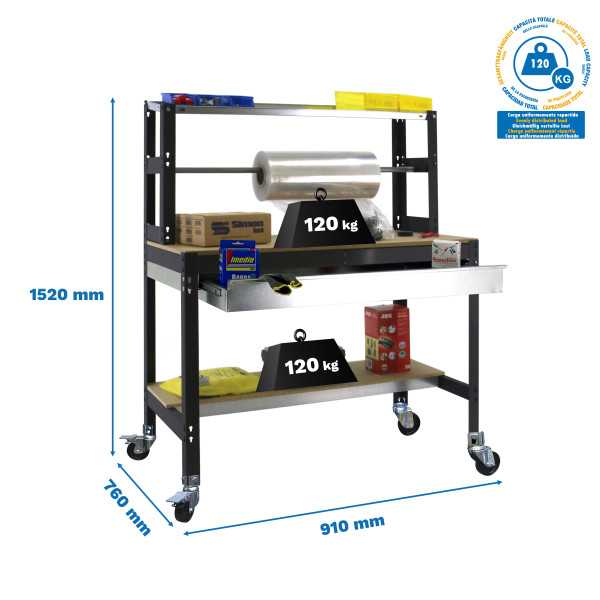 Banco trabajo 1520x910x760 SIMONWORK MOBILE BT4 BOX 900 ANTRACITA/MADERA marca SIMONRACK