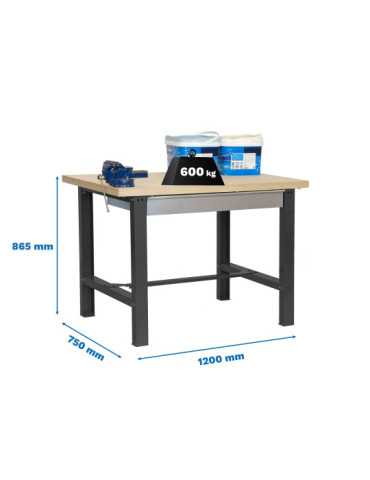 Banco trabajo 865x1200x750 SIMONWORK BT6 MDF 1BOX 1200x750 ANTRACITA/MADERA marca SIMONRACK