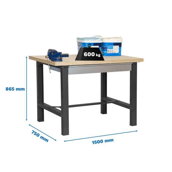 Banco trabajo 865x1500x750 SIMONWORK BT6 MDF 1BOX 1500x750 ANTRACITA/MADERA marca SIMONRACK