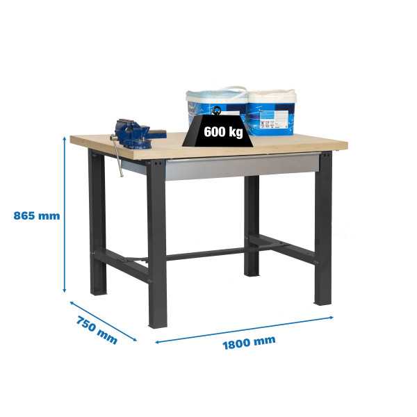 Banco trabajo 865x1800x750 SIMONWORK BT6 MDF 1BOX 1800x750 ANTRACITA/MADERA marca SIMONRACK