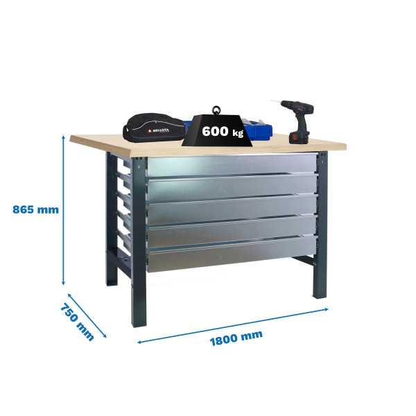 Banco trabajo 865x1800x750 SIMONWORK BT6 MDF 5BOX 1800x750 ANTRACITA/MADERA marca SIMONRACK