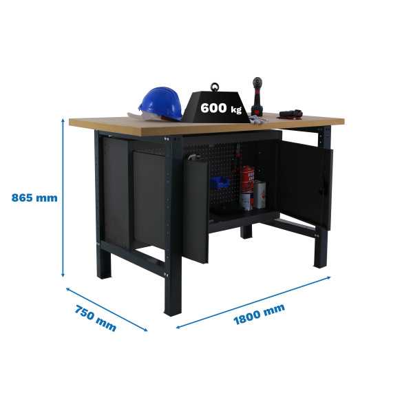 Banco trabajo 865x1800x750 SIMONWORK BT6 MDF CABINET 1800 ANTRACITA/MADERA marca SIMONRACK