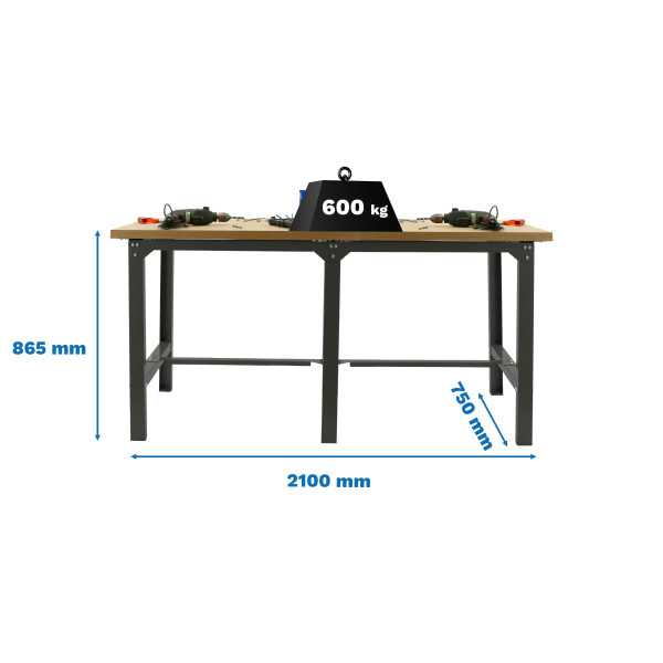 Banco trabajo 865x2100x750 SIMONWORK BT6 MDF TANDEM 2100 ANTRACITA/MADERA marca SIMONRACK