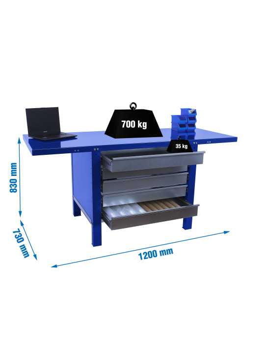 Banco trabajo 830x1200x730 SIMONWORK BT6 PRO METAL 5BOX 1200 AZUL marca SIMONRACK