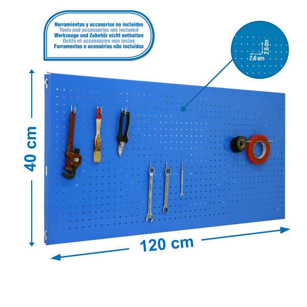 Panel perforado 400x1200x35 PANELCLICK 1200x400 AZUL + 8 HOOK marca SIMONRACK