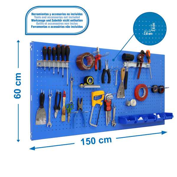 Panel perforado 600x1500x35 PANELCLICK 1500x600 AZUL + 22 HOOK + 8 ACCE marca SIMONRACK