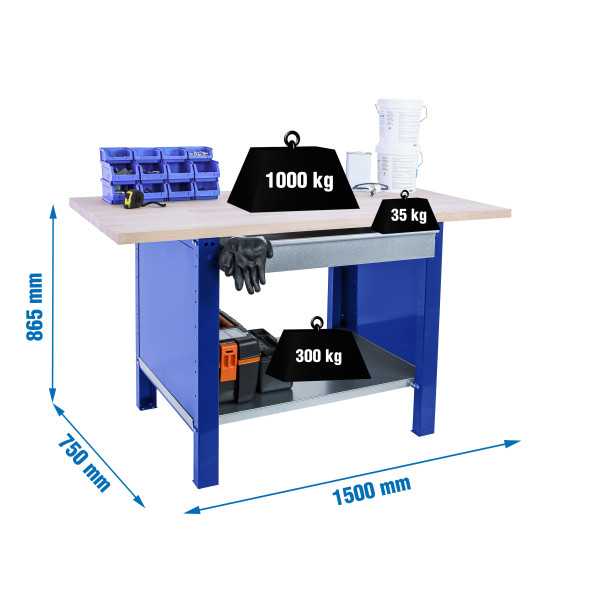 Banco trabajo 865x1500x750 SIMONWORK BT6 PRO LAMINATE 1BOX 1500 AZUL/HAYA marca SIMONRACK