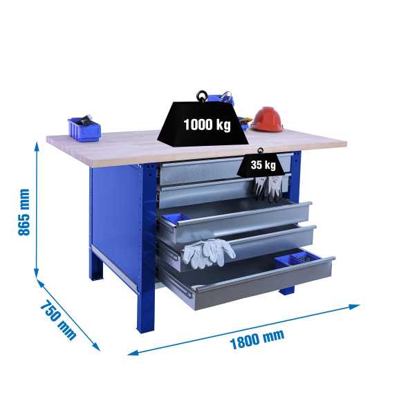 Banco trabajo 865x1800x750 SIMONWORK BT6 PRO LAMINATE 5BOX 1800 AZUL/HAYA marca SIMONRACK