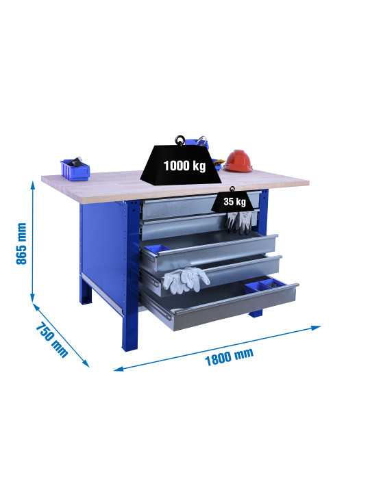 Banco trabajo 865x1800x750 SIMONWORK BT6 PRO LAMINATE 5BOX 1800 AZUL/HAYA marca SIMONRACK