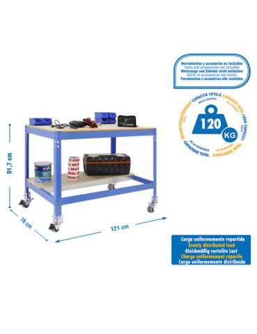 Banco trabajo 917x1210x760 SIMONWORK MOBILE BT0 1200 AZUL/MADERA marca SIMONRACK