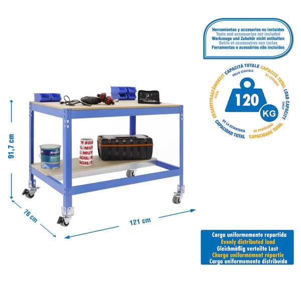 Banco trabajo 917x1210x760 SIMONWORK MOBILE BT0 1200 AZUL/MADERA marca SIMONRACK