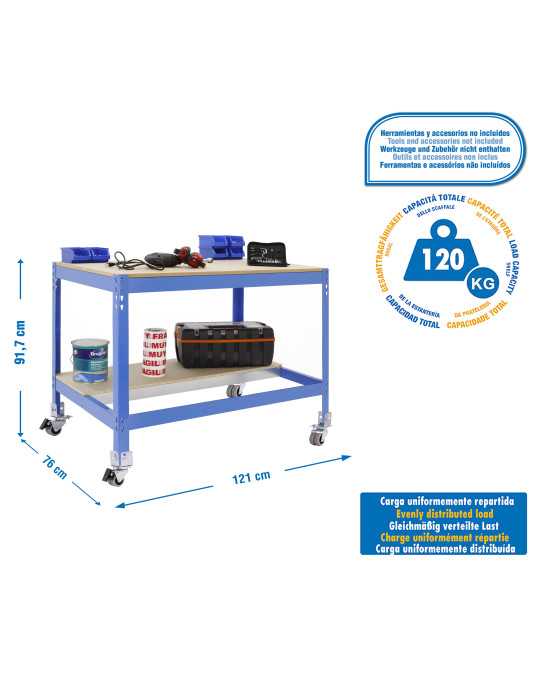 Banco trabajo 917x1210x760 SIMONWORK MOBILE BT0 1200 AZUL/MADERA marca SIMONRACK