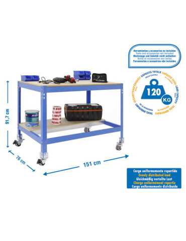 Banco trabajo 917x1510x760 SIMONWORK MOBILE BT0 1500 AZUL/MADERA marca SIMONRACK