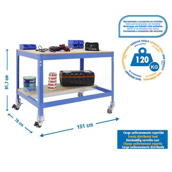 Banco trabajo 917x1510x760 SIMONWORK MOBILE BT0 1500 AZUL/MADERA marca SIMONRACK