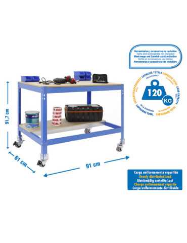 Banco trabajo 917x910x610 SIMONWORK MOBILE BT0 900 AZUL/MADERA marca SIMONRACK