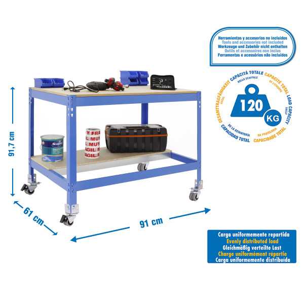 Banco trabajo 917x910x610 SIMONWORK MOBILE BT0 900 AZUL/MADERA marca SIMONRACK