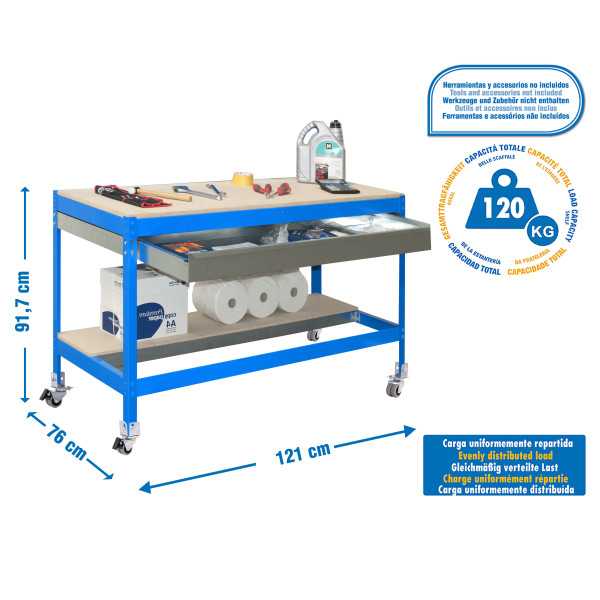 Banco trabajo 917x1210x760 SIMONWORK MOBILE BT0 BOX 1200 AZUL/MADERA marca SIMONRACK