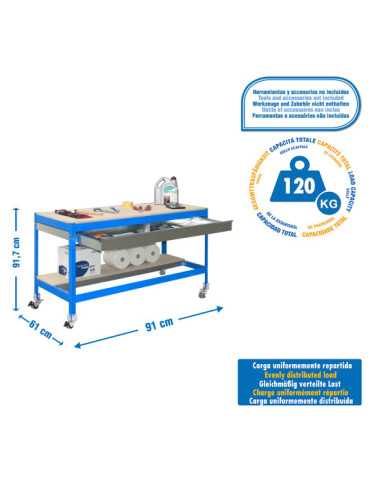 Banco trabajo 917x910x610 SIMONWORK MOBILE BT0 BOX 900 AZUL/MADERA marca SIMONRACK