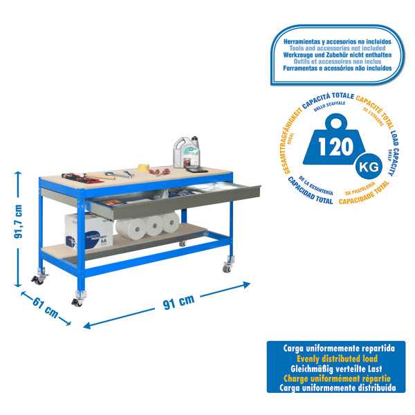 Banco trabajo 917x910x610 SIMONWORK MOBILE BT0 BOX 900 AZUL/MADERA marca SIMONRACK