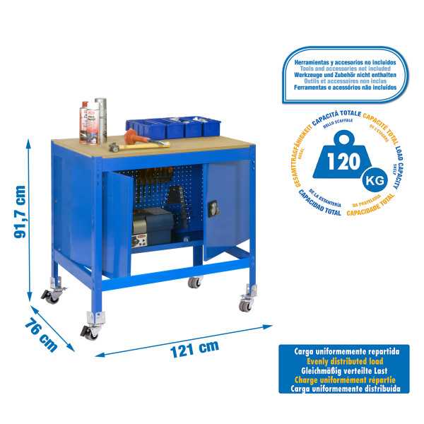 Banco trabajo 917x1210x760 SIMONWORK MOBILE BT0 CABINET 1200 AZUL/MADERA marca SIMONRACK