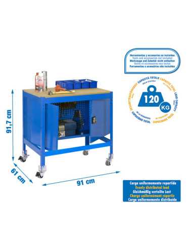 Banco trabajo 917x910x610 SIMONWORK MOBILE BT0 CABINET 900 AZUL/MADERA marca SIMONRACK