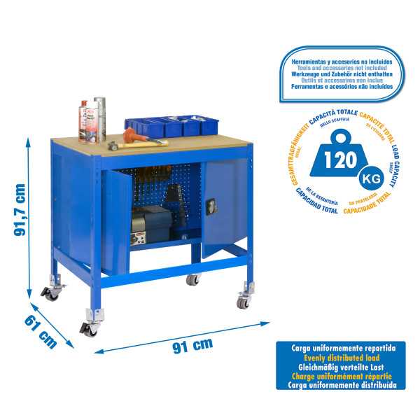 Banco trabajo 917x910x610 SIMONWORK MOBILE BT0 CABINET 900 AZUL/MADERA marca SIMONRACK