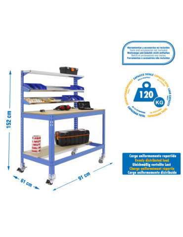 Banco trabajo 1520x910x610 SIMONWORK MOBILE BT1 900 AZUL/MADERA marca SIMONRACK