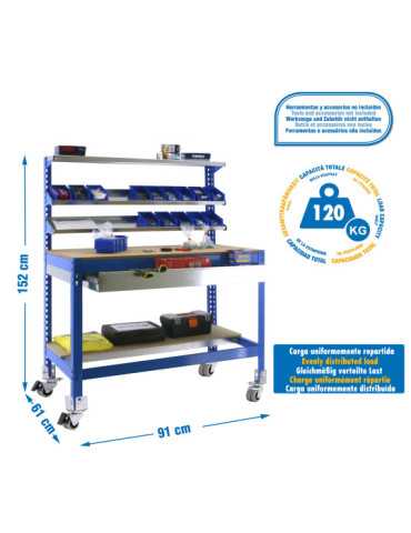 Banco trabajo 1520x910x610 SIMONWORK MOBILE BT1 BOX 900 AZUL/MADERA marca SIMONRACK