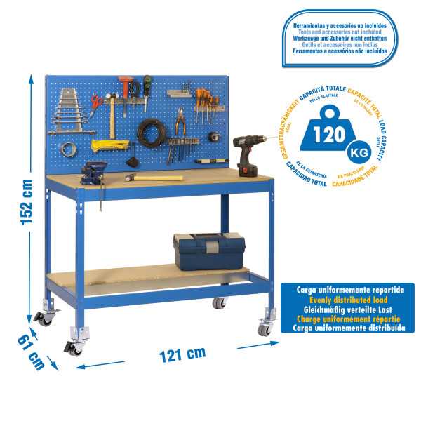 Banco trabajo 1520x1210x610 SIMONWORK MOBILE BT2 1200 AZUL/MADERA marca SIMONRACK