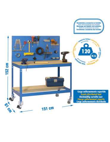 Banco trabajo 1520x1510x610 SIMONWORK MOBILE BT2 1500 AZUL/MADERA marca SIMONRACK