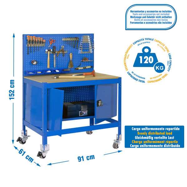 Banco trabajo 1520x910x610 SIMONWORK MOBILE BT2 CABINET 900 AZUL/MADERA marca SIMONRACK