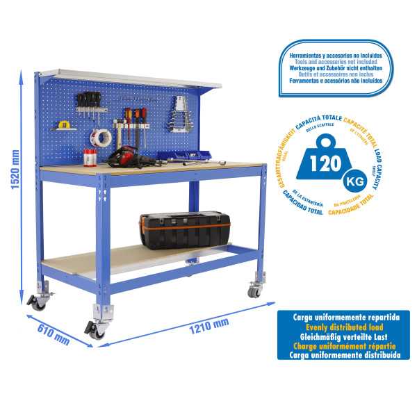Banco trabajo 1520x1210x610 SIMONWORK MOBILE BT3 1200 AZUL/MADERA marca SIMONRACK