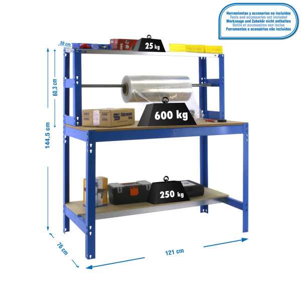 Banco trabajo 1445x1210x760 SIMONWORK BT4 1200 AZUL/MADERA marca SIMONRACK