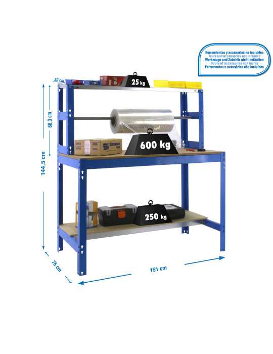 Banco trabajo 1445x1510x760 SIMONWORK BT4 1500 AZUL/MADERA marca SIMONRACK