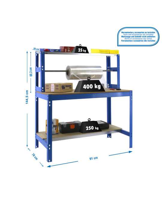 Banco trabajo 1445x910x760 SIMONWORK BT4 900 AZUL/MADERA marca SIMONRACK