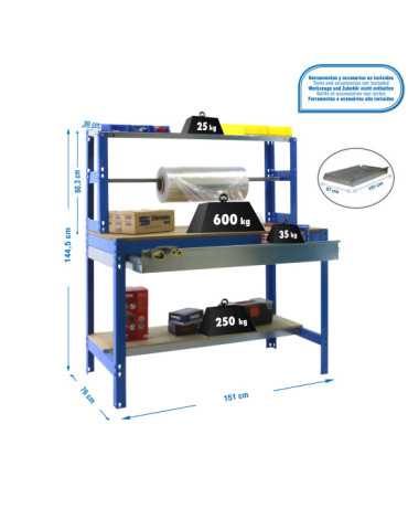 Banco trabajo 1445x1510x760 SIMONWORK BT4 BOX 1500 AZUL/MADERA marca SIMONRACK
