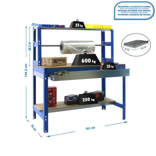 Banco trabajo 1445x1510x760 SIMONWORK BT4 BOX 1500 AZUL/MADERA marca SIMONRACK